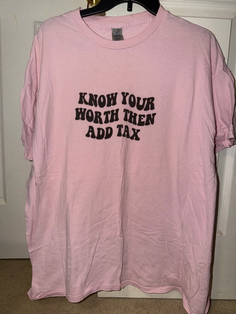 adidas Pink Graphic Tee "Know Your Worth Then Add Tax"